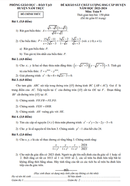 đề hsg cấp huyện toán 9 năm 2023 – 2024 phòng gd&đt nam trực – nam định