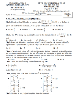 đề hsg toán 11 năm 2020 – 2021 cụm thpt huyện yên dũng – bắc giang