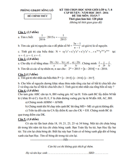 đề hsg toán 7 cấp huyện năm 2015 – 2016 phòng gd&đt sông lô – vĩnh phúc