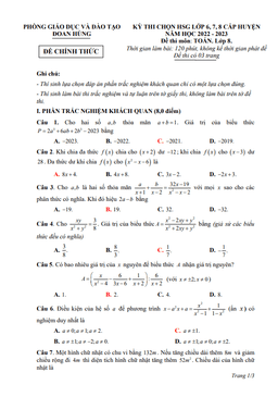 đề hsg toán 8 cấp huyện năm 2022 – 2023 phòng gd&đt đoan hùng – phú thọ