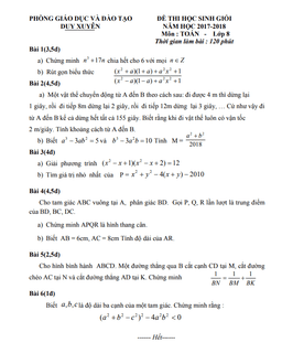 đề hsg toán 8 năm 2017 – 2018 phòng gd&đt duy xuyên – quảng nam