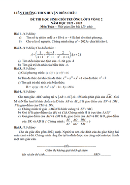đề hsg toán 8 vòng 2 năm 2022 – 2023 liên trường thcs huyện diễn châu – nghệ an