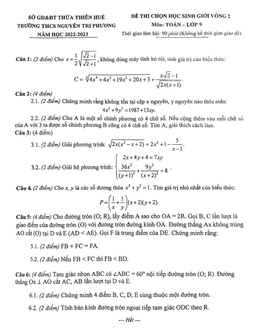 đề hsg toán 9 vòng 2 năm 2022 – 2023 trường thcs nguyễn tri phương – tt huế