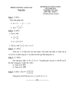 đề khảo sát chất lượng giữa hki năm học 2017 – 2018 môn toán 7 phòng gd và đt thiệu hóa – thanh hóa