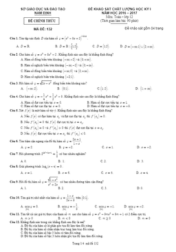 đề khảo sát chất lượng hki toán 12 năm học 2016 – 2017 sở gd và đt nam định