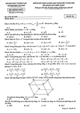 đề khảo sát chất lượng học sinh toán 12 năm 2024 sở gd&đt cần thơ