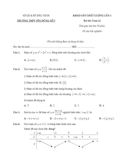 đề khảo sát chất lượng lần 1 bài thi toán 12 trường thpt yên dũng 3 – bắc giang