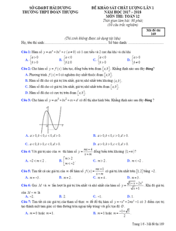 đề khảo sát chất lượng lần 1 năm học 2017 – 2018 môn toán 12 trường thpt đoàn thượng – hải dương