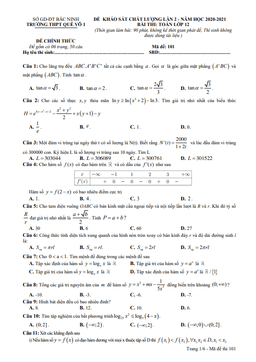 đề khảo sát chất lượng lần 2 toán 12 năm 2020 – 2021 trường quế võ 1 – bắc ninh