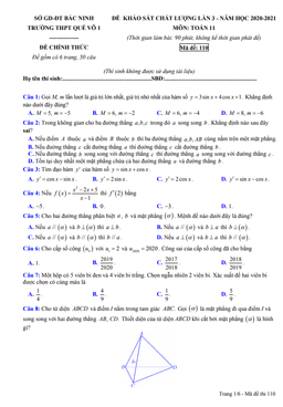 đề khảo sát chất lượng lần 3 toán 11 năm 2020 – 2021 trường quế võ 1 – bắc ninh