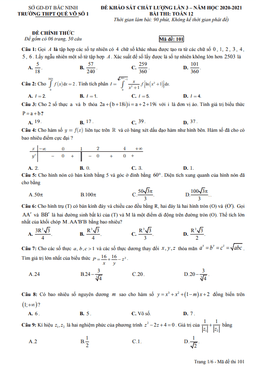 đề khảo sát chất lượng lần 3 toán 12 năm 2020 – 2021 trường quế võ 1 – bắc ninh
