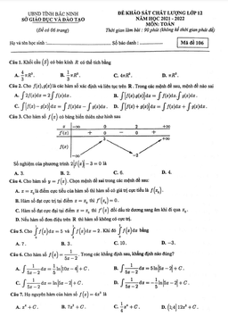 đề khảo sát chất lượng môn toán 12 năm 2021 – 2022 sở gd&đt bắc ninh