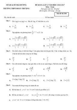 đề khảo sát chất lượng môn toán 12 trường đoàn thượng – hải dương lần 2