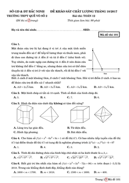 đề khảo sát chất lượng tháng 10 năm 2017 bài thi toán 12 trường thpt quế võ số 2 – bắc ninh