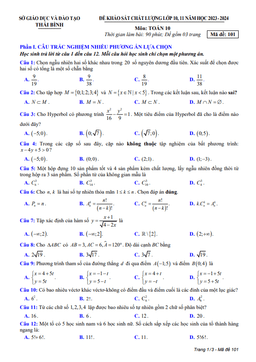 đề khảo sát chất lượng toán 10 năm 2023 – 2024 sở gd&đt thái bình