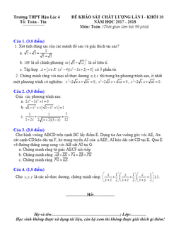 đề khảo sát chất lượng toán 10 năm học 2017 – 2018 trường thpt hậu lộc 4 – thanh hóa lần 1