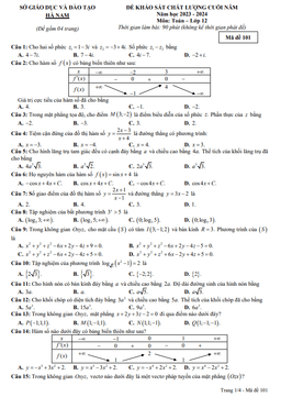 đề khảo sát chất lượng toán 12 cuối năm 2023 – 2024 sở gd&đt hà nam