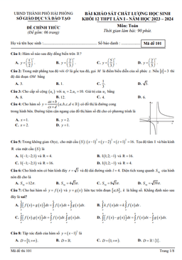 đề khảo sát chất lượng toán 12 lần 1 năm 2023 – 2024 sở gd&đt hải phòng