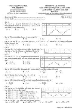 đề khảo sát chất lượng toán 12 lần 1 năm 2023 – 2024 sở gd&đt ninh bình
