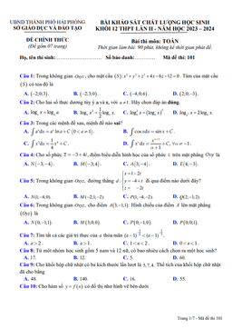đề khảo sát chất lượng toán 12 lần 2 năm 2023 – 2024 sở gd&đt hải phòng