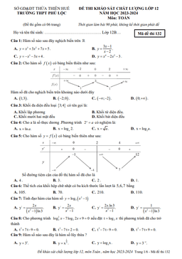 đề khảo sát chất lượng toán 12 năm 2023 – 2024 trường thpt phú lộc – tt huế