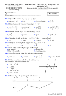 đề khảo sát chất lượng toán 12 năm học 2017 – 2018 trường thpt triệu sơn 1 – thanh hóa