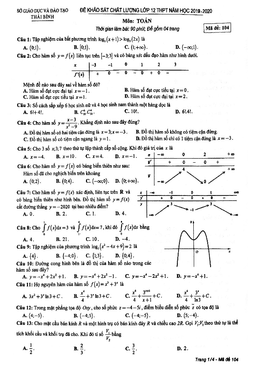 đề khảo sát chất lượng toán 12 năm học 2019 – 2020 sở gd&đt thái bình