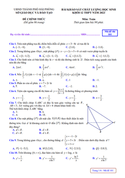 đề khảo sát chất lượng toán 12 thpt năm 2023 sở gd&đt hải phòng