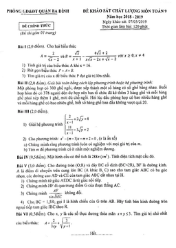 đề khảo sát chất lượng toán 9 năm 2018 – 2019 phòng gd&đt ba đình – hà nội