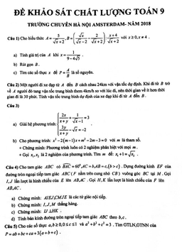 đề khảo sát chất lượng toán 9 năm 2018 trường thpt chuyên hà nội – amsterdam