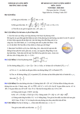 đề khảo sát chất lượng toán 9 năm 2020 – 2021 trường thcs ái mộ – hà nội