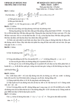 đề khảo sát chất lượng toán 9 năm 2020 – 2021 trường thcs tân mai – hà nội