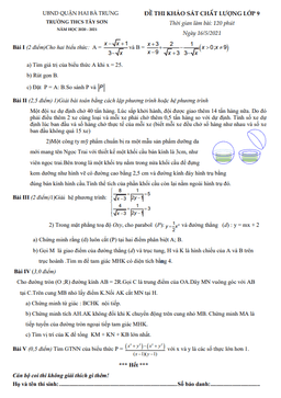 đề khảo sát chất lượng toán 9 năm 2020 – 2021 trường thcs tây sơn – hà nội