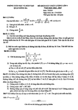 đề khảo sát chất lượng toán 9 năm 2023 – 2024 phòng gd&đt đống đa – hà nội
