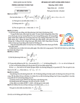đề khảo sát chất lượng toán 9 năm 2023 – 2024 phòng gd&đt hai bà trưng – hà nội