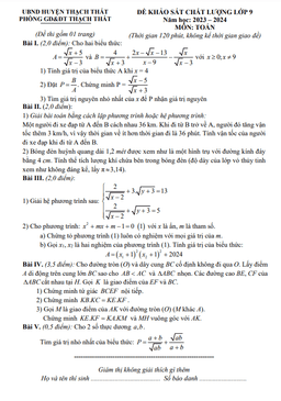 đề khảo sát chất lượng toán 9 năm 2023 – 2024 phòng gd&đt thạch thất – hà nội