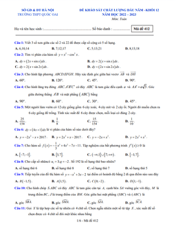 đề khảo sát đầu năm toán 12 năm 2022 – 2023 trường thpt quốc oai – hà nội