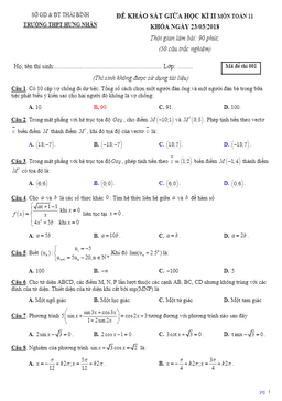 đề khảo sát giữa học kỳ 2 toán 11 trường thpt hưng nhân – thái bình