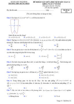 đề khảo sát giữa học kỳ ii toán 12 trường thpt hưng nhân – thái bình
