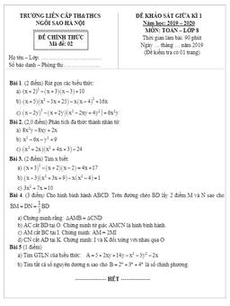 đề khảo sát giữa kì 1 toán 8 năm 2019 – 2020 trường th&thcs ngôi sao hà nội