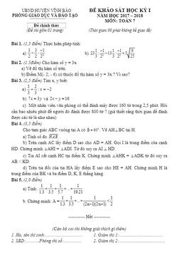 đề khảo sát học kỳ 1 toán 7 năm học 2017 – 2018 phòng gd và đt vĩnh bảo – hải phòng