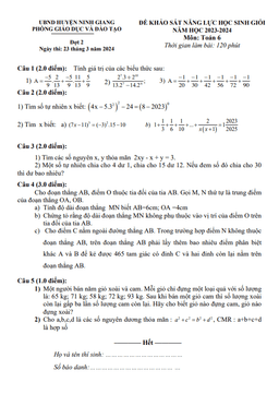 đề khảo sát hsg toán 6 đợt 2 năm 2023 – 2024 phòng gd&đt ninh giang – hải dương