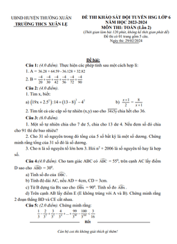 đề khảo sát hsg toán 6 lần 2 năm 2023 – 2024 trường thcs xuân lẹ – thanh hóa