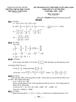 đề khảo sát hsg toán 7 năm 2022 – 2023 trường thcs cành nàng – thanh hóa