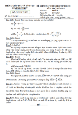 đề khảo sát hsg toán 7 năm 2023 – 2024 phòng gd&đt lệ thủy – quảng bình