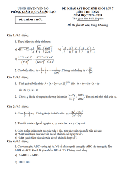 đề khảo sát hsg toán 7 năm 2023 – 2024 phòng gd&đt yên mô – ninh bình