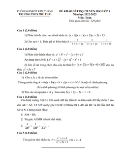 đề khảo sát hsg toán 8 năm 2022 – 2023 trường thcs phú thái – hải dương