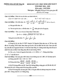 đề khảo sát lần 1 hsg toán 9 năm 2024 – 2025 phòng gd&đt bố trạch – quảng bình