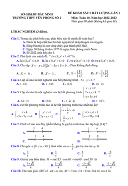 đề khảo sát lần 1 toán 10 năm 2022 – 2023 trường thpt yên phong 2 – bắc ninh