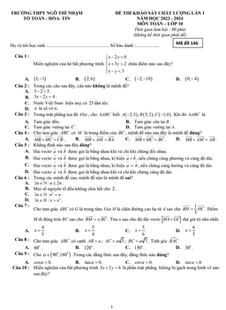 đề khảo sát lần 1 toán 10 năm 2023 – 2024 trường thpt ngô thì nhậm – ninh bình